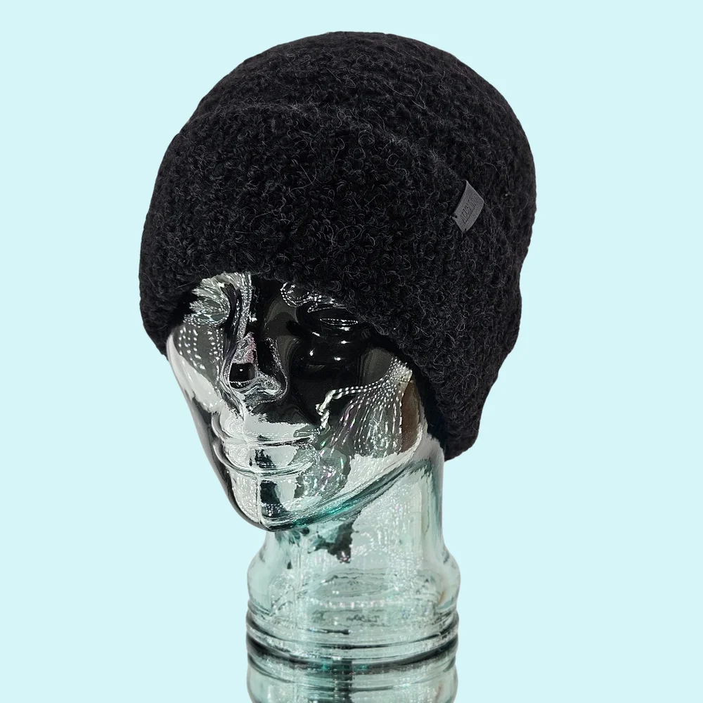 BUNDLE - 2 All Saints Hats Beanies Chalk & Black Teddy Bear Wool & Alpaca Blend